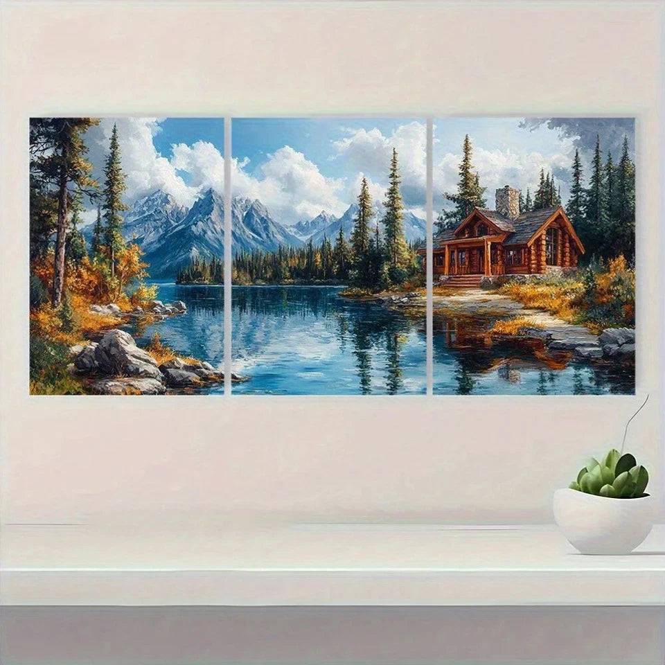 3pcs Serene Nature Lake Clouds Metal Print Ready to Hang Art - Bella Home Decor