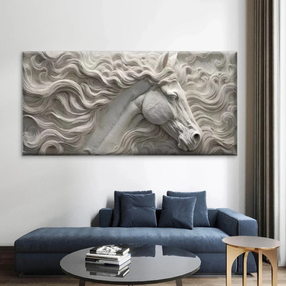 Horse Head Flowing Mane & Tail Wall Art Canvas Office Home Room Framed 120x60cm