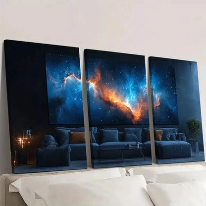 3pcs Amazing Blue Nebula The Night Sky Wall Art Set Canvas Framed 60x90cm - High Quality Print 100% Australian Made Wall Canvas Ready to Hang
