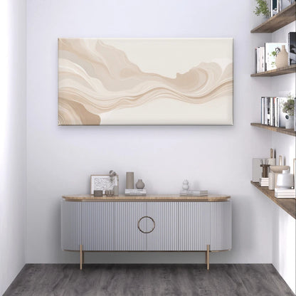 Neutral Beige Abstract Fluid Wave Wall Art Canvas Office Home Framed 120x60cm