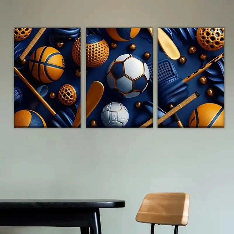 3pcs large screen with soccer theme Wall Art Set Canvas Framed 60x90cm - High Quality Print 100% Australian Made Wall Canvas Ready to Hang - Bella Home Decor