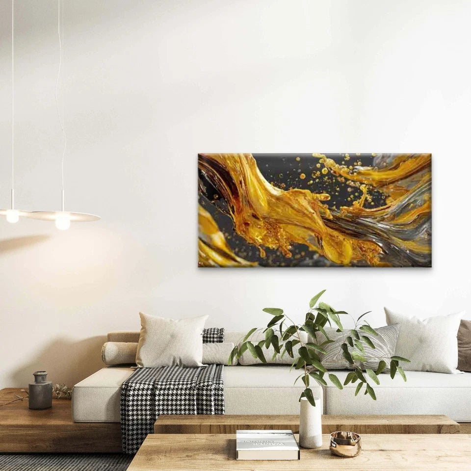 Abstract Golden Black White Wall Art Canvas Office Home Room Framed 120x60cm - Bella Home Decor