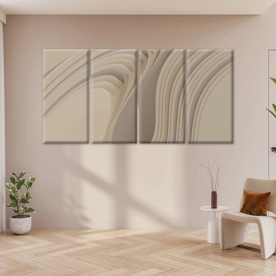 4pcs Modern Neutral Abstract Layered Waves Wall Art Canvas Framed 45x80cm - High Quality Print 100% Australian Made Wall Canvas Ready to Hang