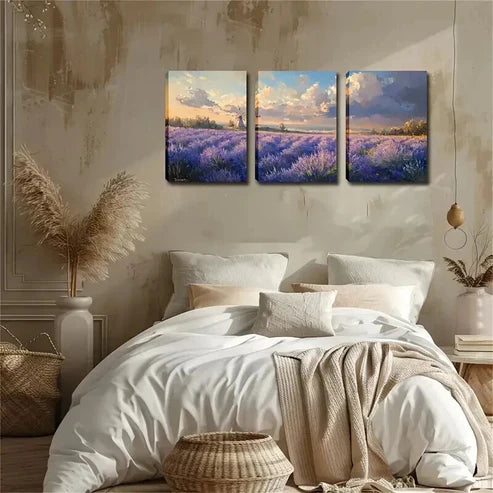 3pcs Endless Lavender Field Triptych Wall Art Canvas Unframed - High Quality Print 100% Australian Made Wall Canvas
