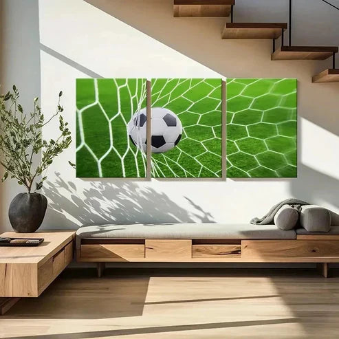 3pcs Shooting Football in the Goal Wall Art Canvas Unframed - High Quality Print 100% Australian Made Wall Canvas