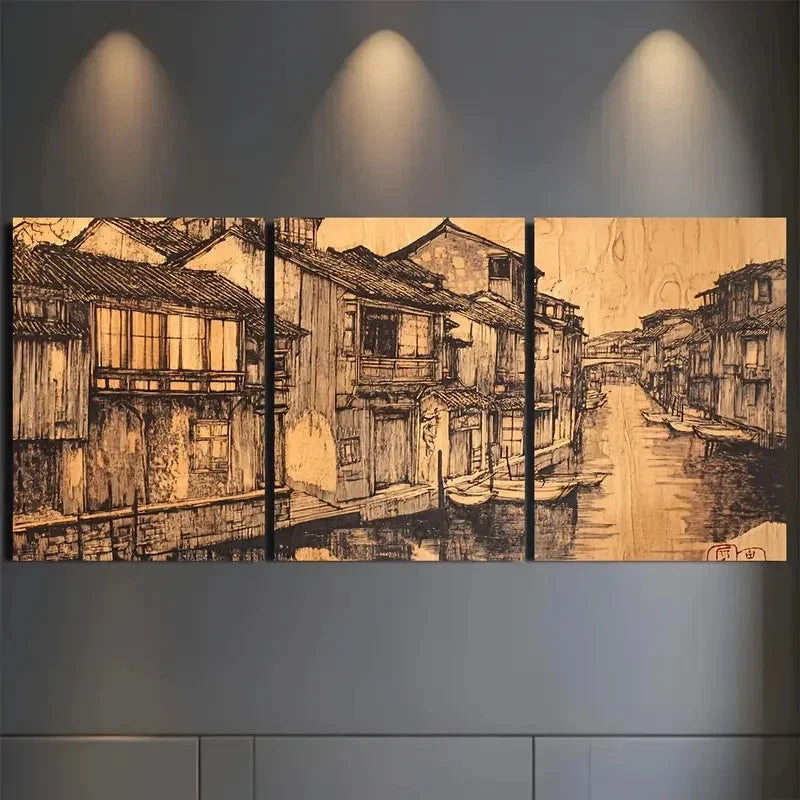 3pcs Venetian Canal House Artwork  Wall Art Canvas  Framed 60x90cm - High Quality Print 100% Australian Made Wall Canvas Ready to Hang