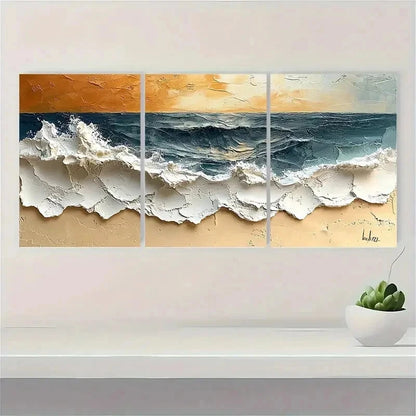 3pcs Abstract Original Beach Painting LO   Wall Art Set Canvas Framed 50x70cm - High Quality Print 100% Australian Made Wall Canvas Ready to Hang - Bella Home Decor