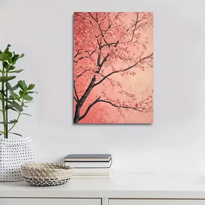 Vibrant Pink Blooming Tree on Soft Painting 40x60cm Metal Print Ready to Hang - Bella Home Decor