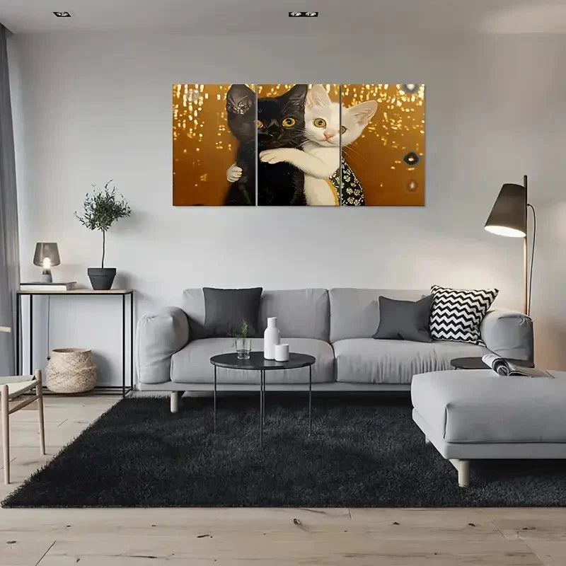 3pcs Adorable Black and White Kitten Metal Print Ready to Hang Art - Bella Home Decor