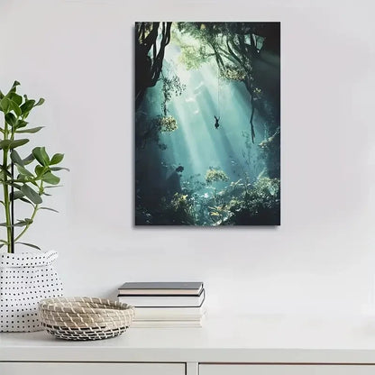 Surreal Rabbit Swinging in Deep Jungle Painting 40x60cm Metal Print Ready to Hang - Bella Home Decor