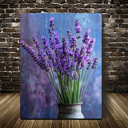 Vibrant Lavender Flower Arrangement in Ceramic Vase 40x60cm Metal Print Ready to Hang - Bella Home Decor