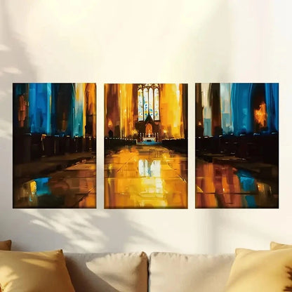 3pcs Colorful Abstract Church Sunset Wall Art Set Canvas Framed 60x90cm - High Quality Print 100% Australian Made Wall Canvas Ready to Hang - Bella Home Decor