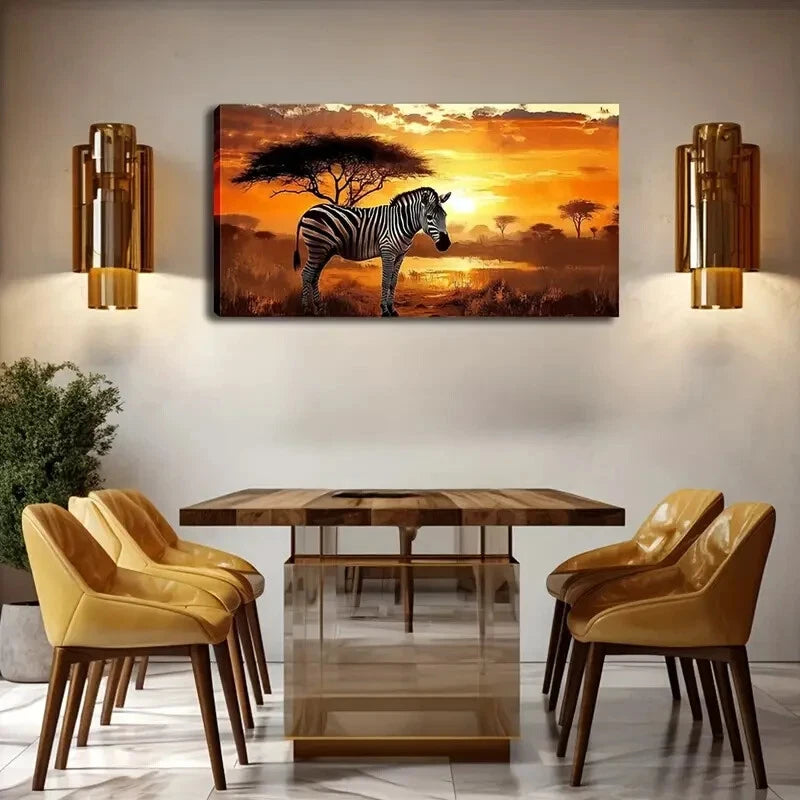Realistic Style Zebra Sunset Wall Art Canvas Office Home Room Framed 120x60cm - Bella Home Decor
