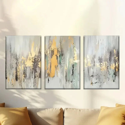 3pcs  Golden & Grey Swirls, Modern  Wall Art Set Canvas Framed 50x70cm - High Quality Print 100% Australian Made Wall Canvas Ready to Hang - Bella Home Decor