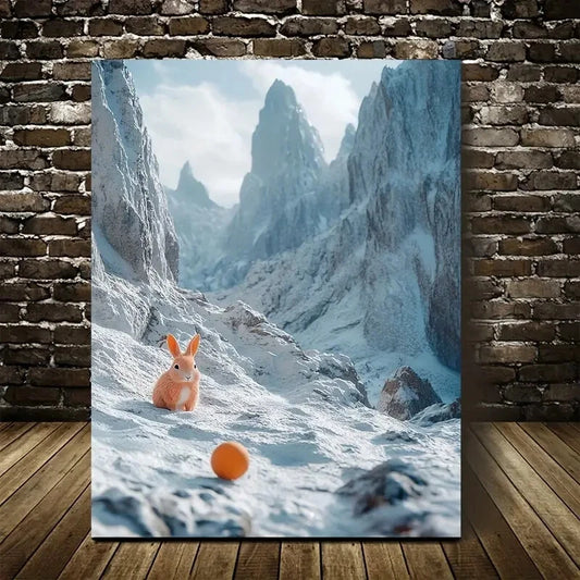 Cyberpunk Rabbit in Snow Mountain Painting 40x60cm Metal Print Ready to Hang - Bella Home Decor