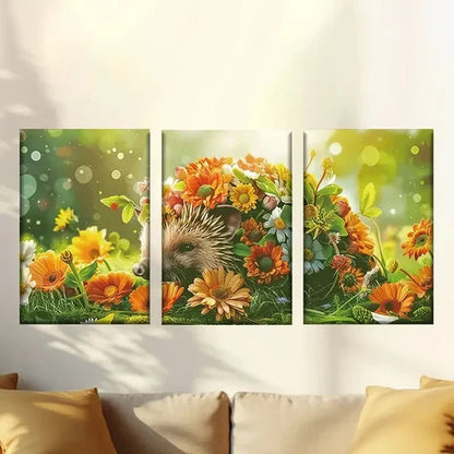 3pcs Cute Floral Hedgehog Wall Art Set Canvas Unframed – High Quality Print 100% Australian Made Wall Canvas - Bella Home Decor