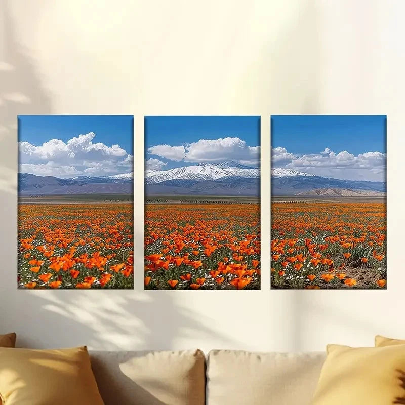 3pcs Charming blue sky and sea of flowers Wall Art Set Canvas Framed 50x70cm - High Quality Print 100% Australian Made Wall Canvas Ready to Hang - Bella Home Decor