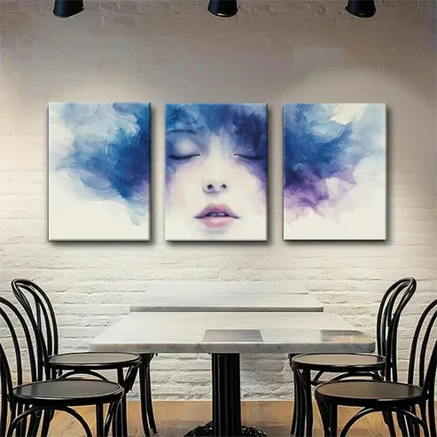 3pcs Serene Blue and Purple Triptych Perfect  Wall Art Set Canvas Unframed - High Quality Print 100% Australian Made Wall Canvas