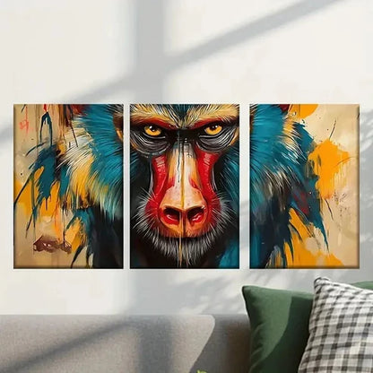3pcs Monkey with a Red Nose and Blue Eyes Wall Art Canvas Unframed - High Quality Print 100% Australian Made Wall Canvas