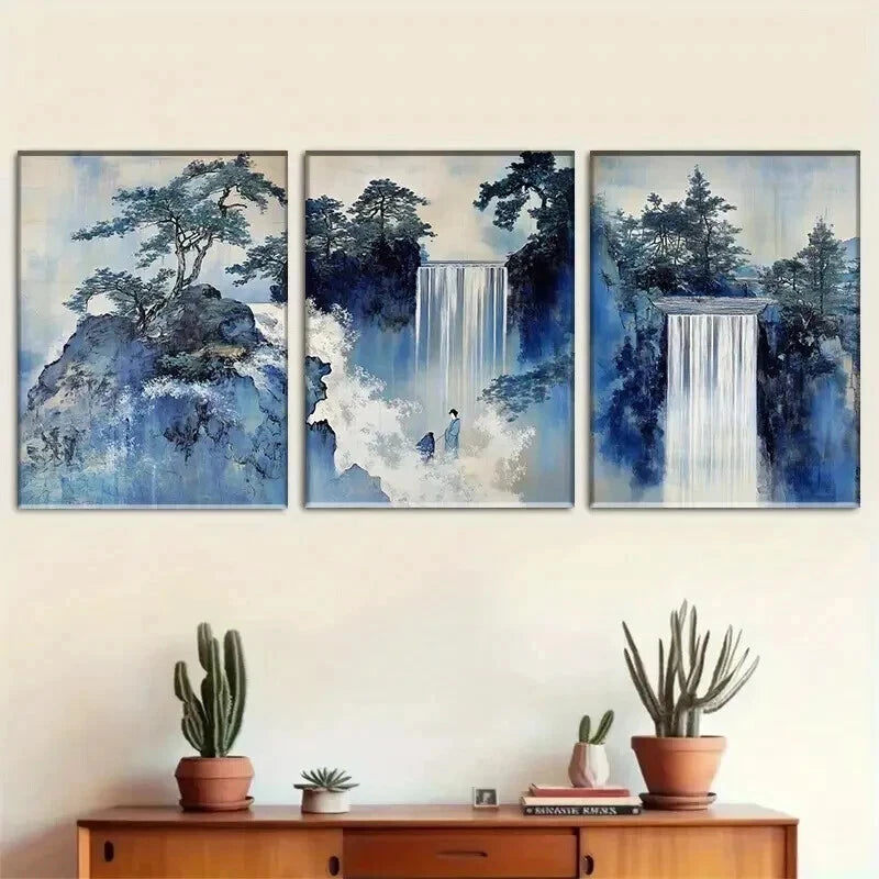 3pcs Waterfalls Pine Trees and Solitary Perfect Wall Art Set Canvas Framed 60x90cm - High Quality Print 100% Australian Made Wall Canvas Ready to Hang - Bella Home Decor