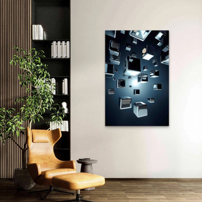 Abstract Metallic Cube Shapes 40x60cm Metal Print Ready to Hang