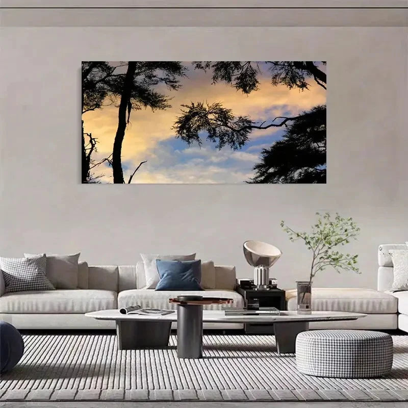 Sunset Tree Landscape Forest Wall Art Canvas Office Home Room Framed 120x60cm - Bella Home Decor