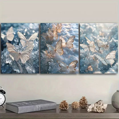3pcs Glittering Butterflies Over Water Wall Art Set Canvas Framed 40x60cm - High Quality Print 100% Australian Made Wall Canvas Ready to Hang