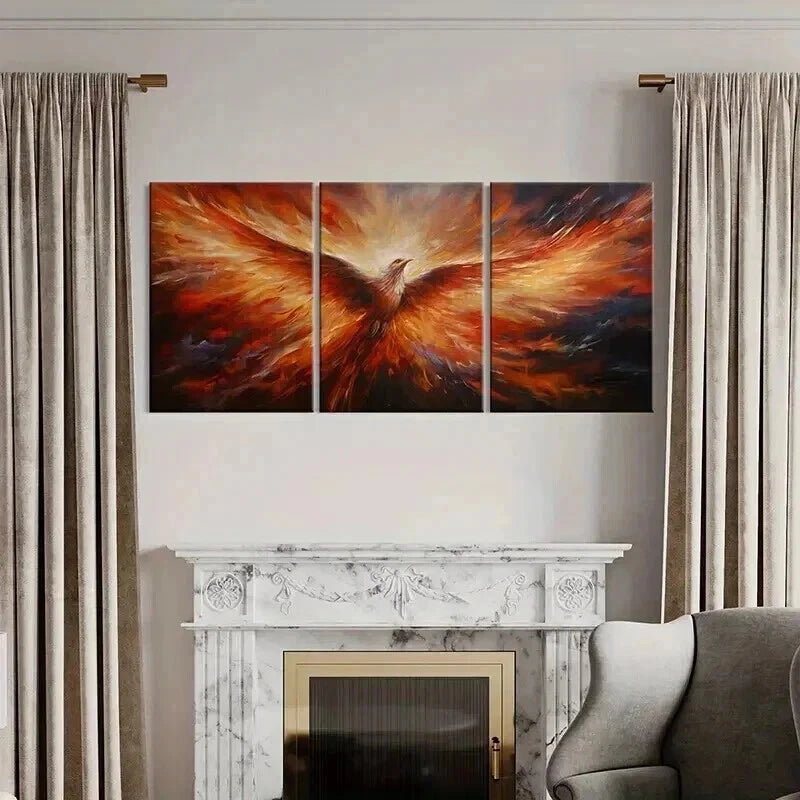 3pcs Phoenix Fire Wings Radiance Light Metal Print Ready to Hang Art - Bella Home Decor
