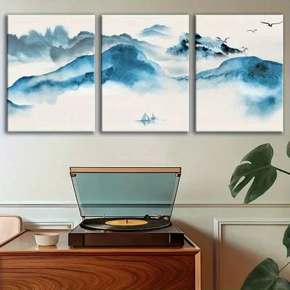 3pcs Stunning Blue Mountain Landscape with Birds Wall Art Canvas Unframed - High Quality Print 100% Australian Made Wall Canvas