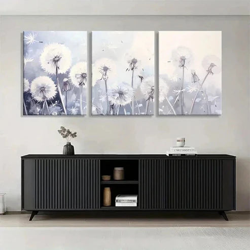3pcs Dandelion Floral Elegant Soft White Perfect Wall Art Set Canvas Unframed - High Quality Print 100% Australian Made Wall Canvas
