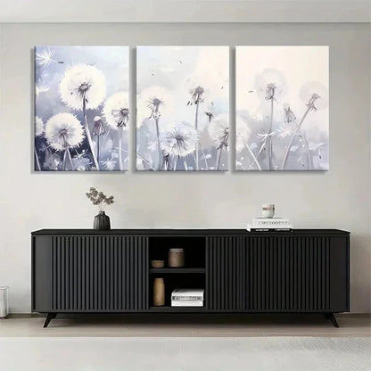 3pcs Dandelion Floral Elegant Soft White Perfect Wall Art Set Canvas Unframed - High Quality Print 100% Australian Made Wall Canvas