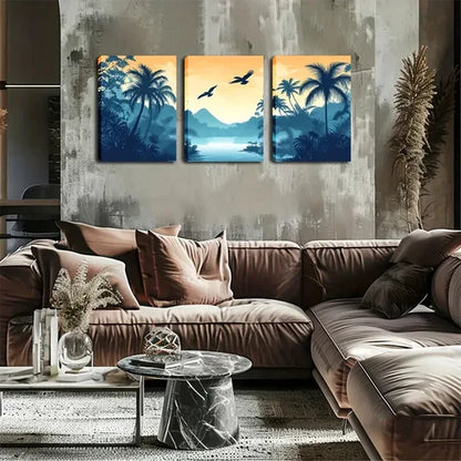 3pcs Coconut Trees Water Orange Sky Perfect Wall Art Canvas Unframed - High Quality Print 100% Australian Made Wall Canvas - Bella Home Decor