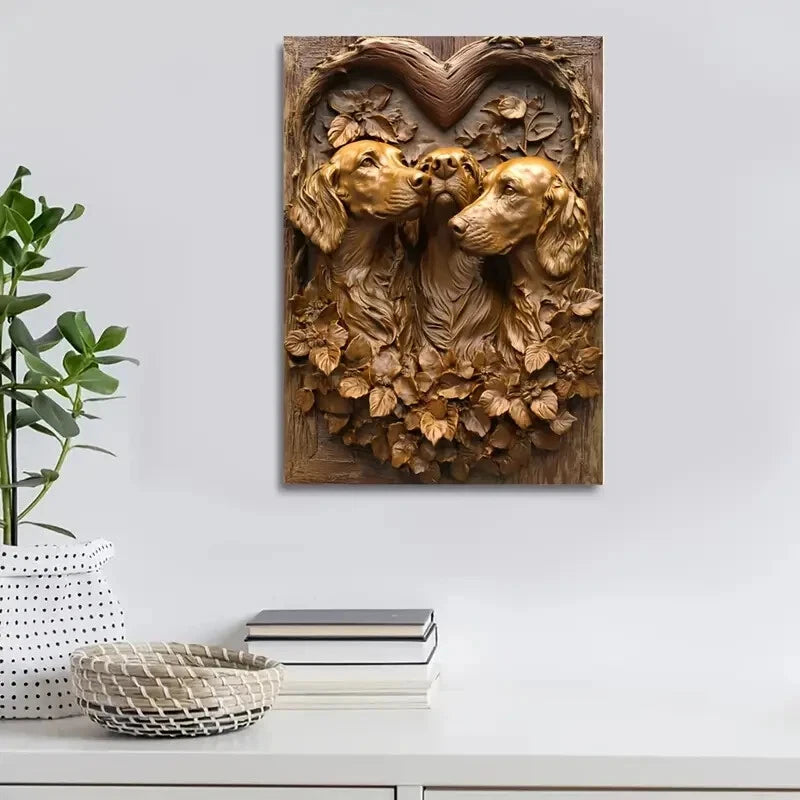 Irish Setter Dogs Among Heart Shaped Painting 40x60cm Metal Print Ready to Hang - Bella Home Decor