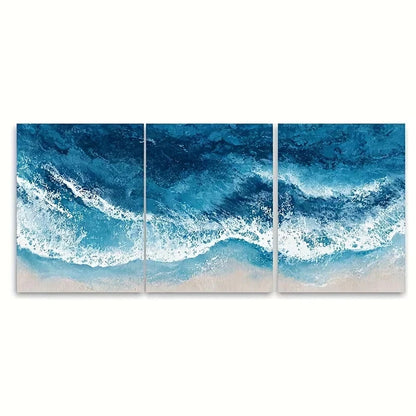 3pcs Abstract Blue Seaside Illustration Wall Art Set Canvas Framed 40x60cm – High Quality Print 100% Australian Made Wall Canvas Ready to Hang - Bella Home Decor