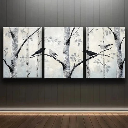 3pcs Silvery Birch White Snow Nature Perfect Wall Art Set Canvas Unframed - High Quality Print 100% Australian Made Wall Canvas