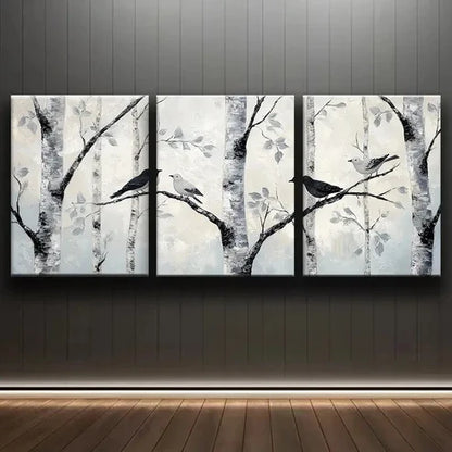 3pcs Silvery Birch White Snow Nature Perfect Wall Art Set Canvas Unframed - High Quality Print 100% Australian Made Wall Canvas