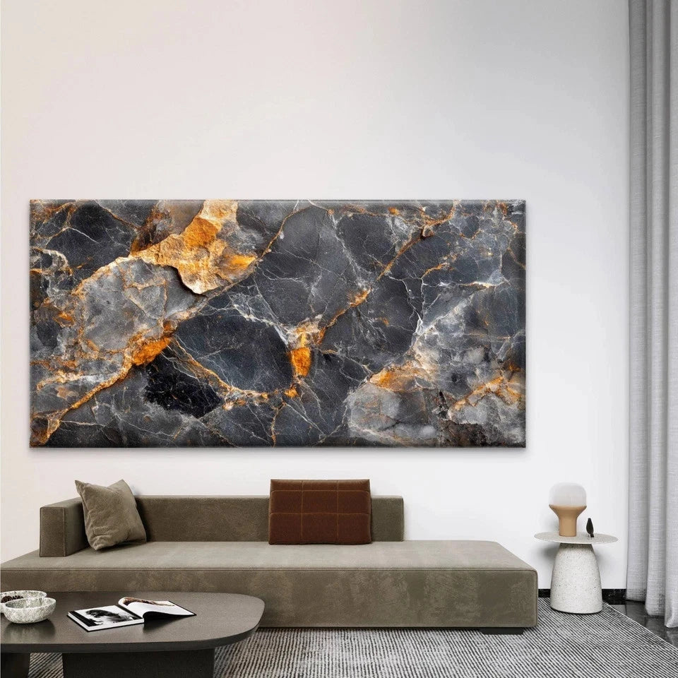 Black Marble Texture Gold Veins Wall Art Canvas Office Home Room Framed 120x60cm
