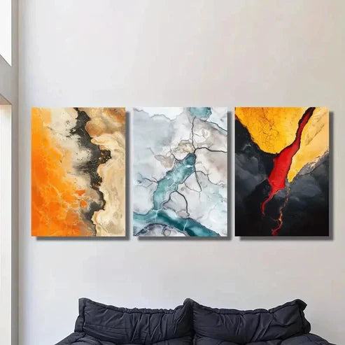 3pcs Vibrant Abstract Lava & Glacier Design Wall Art Canvas Unframed - High Quality Print 100% Australian Made Wall Canvas