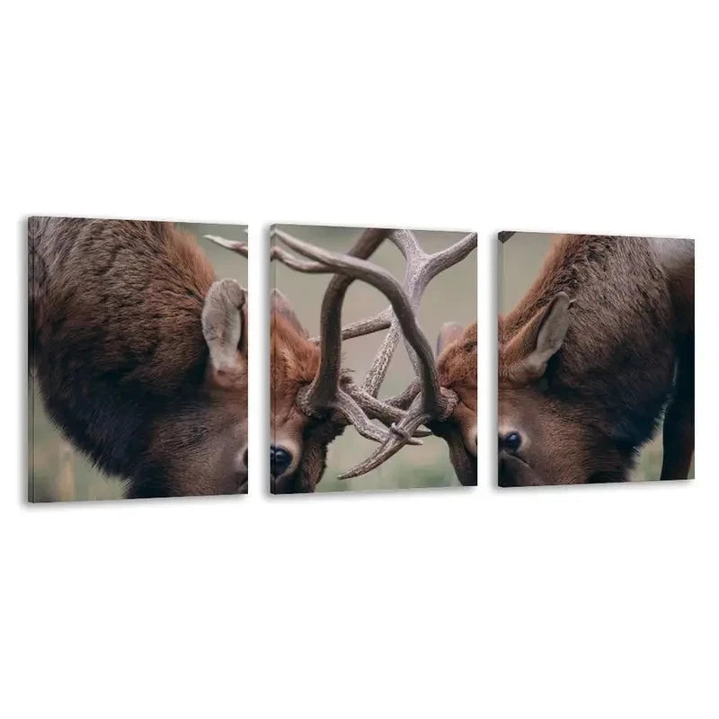 3pcs Red deer Modern Stylish Winter Themed Wall Art Set Canvas Framed 60x90cm - High Quality Print 100% Australian Made Wall Canvas Ready to Hang - Bella Home Decor