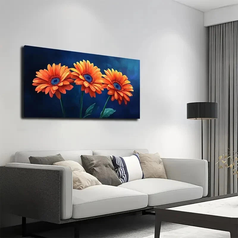 Watercolor African Daisy Wall Art canvas office home room framed 120x60cm - Bella Home Decor