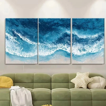 3pcs Abstract Blue Seaside Illustration Wall Art Set Canvas Framed 40x60cm – High Quality Print 100% Australian Made Wall Canvas Ready to Hang - Bella Home Decor