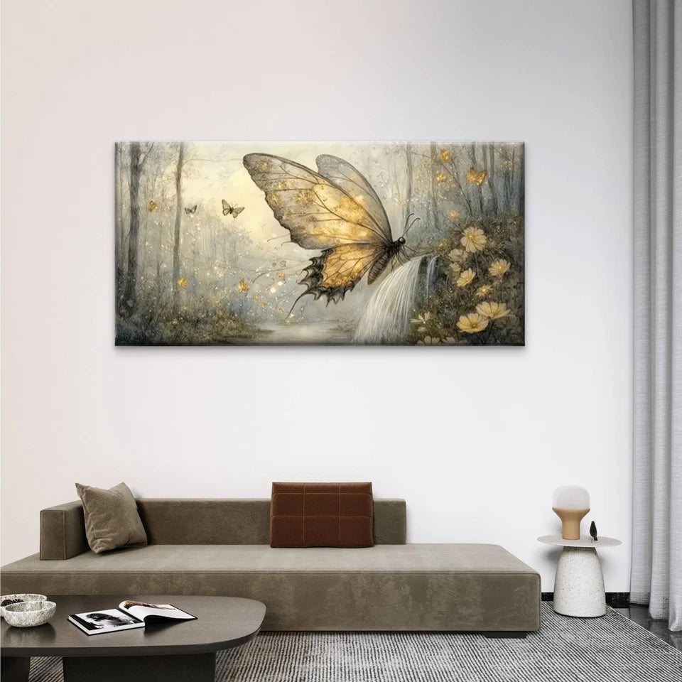 Enchanting Butterfly Waterfall Wall Art Canvas Office Home Room Framed 120x60cm