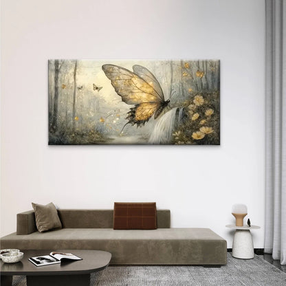 Enchanting Butterfly Waterfall Wall Art Canvas Office Home Room Framed 120x60cm