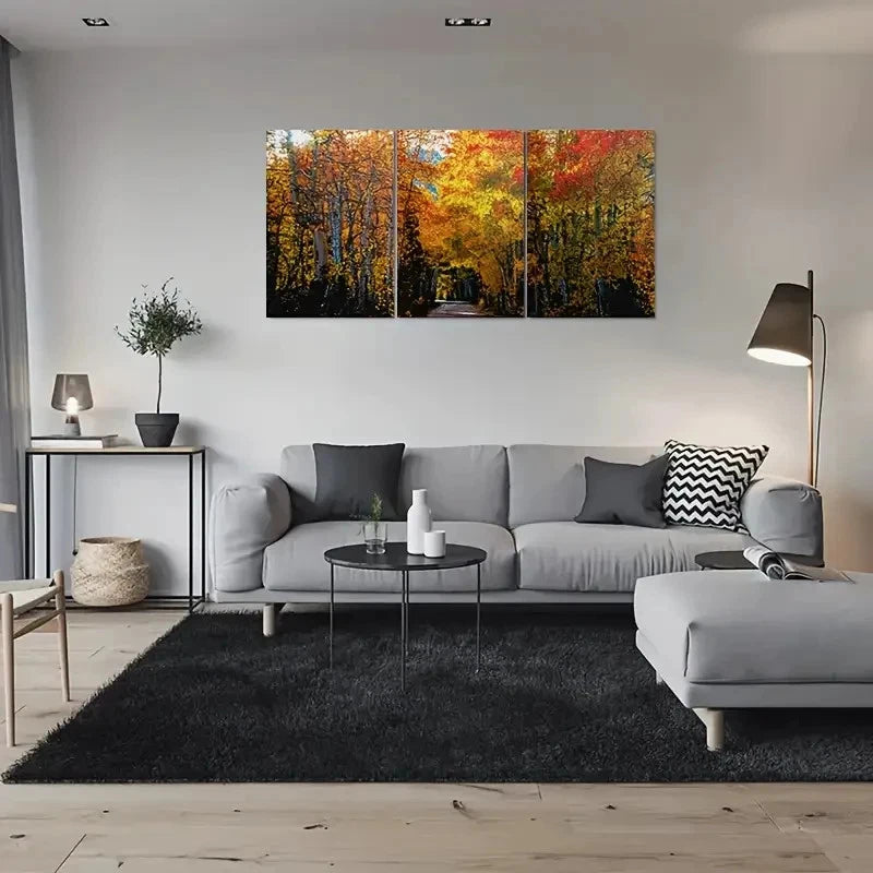 3pcs Autumn Forest Pathway Nature Wall Art Set Canvas Framed 60x90cm - High Quality Print 100% Australian Made Wall Canvas Ready to Hang