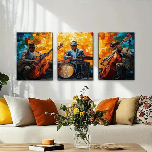 3pcs Abstract Jazz Musician Mosaic Perfect Wall Art Canvas Unframed - High Quality Print 100% Australian Made Wall Canvas - Bella Home Decor