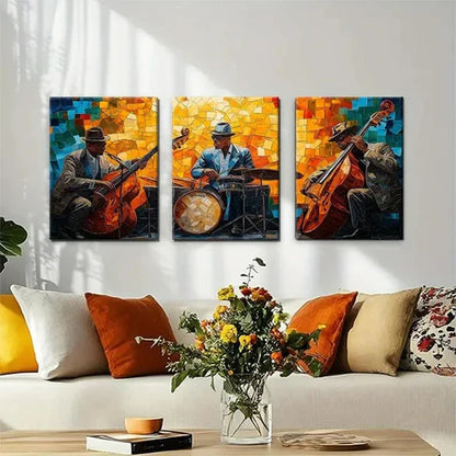 3pcs Abstract Jazz Musician Mosaic Perfect Wall Art Canvas Unframed - High Quality Print 100% Australian Made Wall Canvas - Bella Home Decor