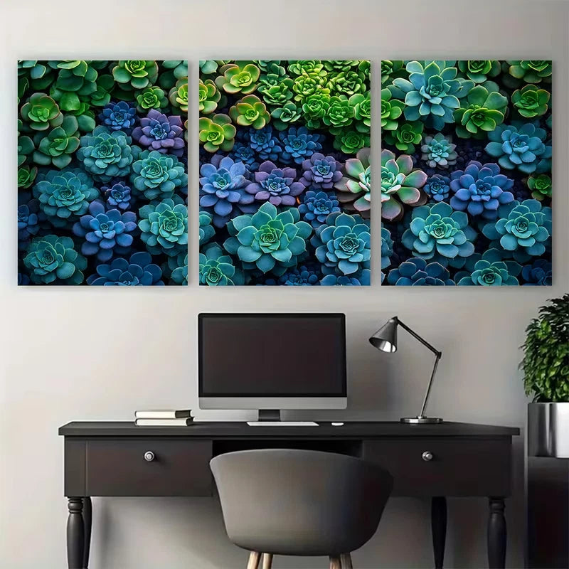 3pcs Succulent Plant Purple Green Decor Wall Art Set Canvas Framed 40x60cm - High Quality Print 100% Australian Made Wall Canvas Ready to Hang