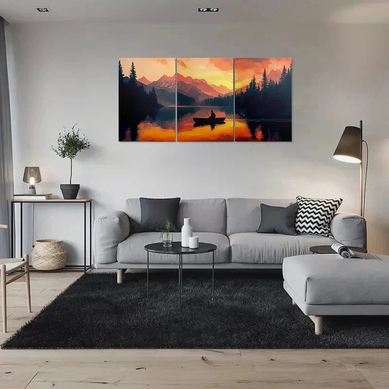 3pcs Sunset Fishing Scene Nature Metal Print Ready to Hang Art