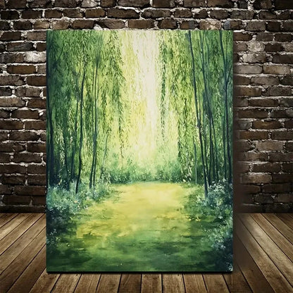 Beautiful Vibrant Greenery Serene Nature Painting 40x60cm Metal Print Ready to Hang - Bella Home Decor