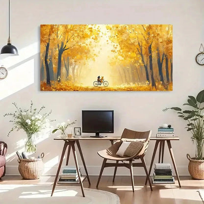 Bicycle Ride Autumn Scenery Wall Art Canvas Office Home Room Framed 120x60cm